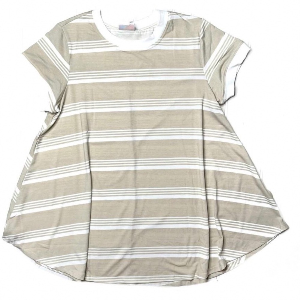 LuLaRoe Womens Top Size 3XL Erika Tan White Striped Short Sleeve Jersey NWT